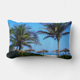 Sandy Beach With Palm Trees and An Ocean View Lumbar Cushion