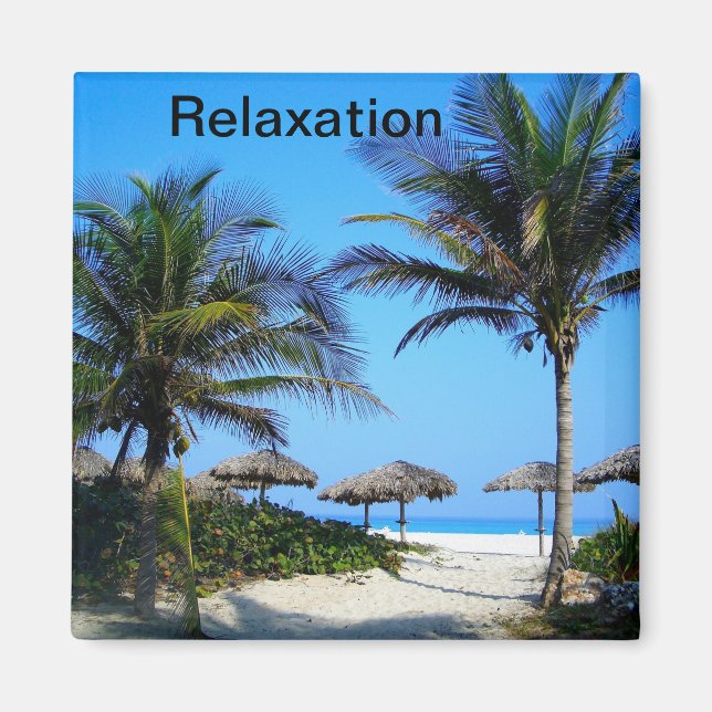 Sandy Beach With Palm Trees and An Ocean View Magn Magnet (Front)