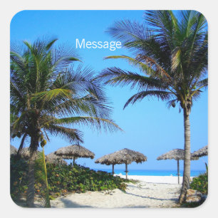 Sandy Beach With Palm Trees and An Ocean View Oval Square Sticker