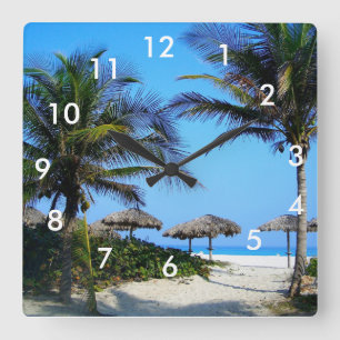 Sandy Beach With Palm Trees and An Ocean View Squa Square Wall Clock