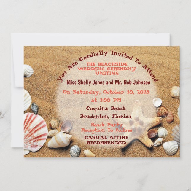 Sandy Beach With Sea Shells Invitation (Front)