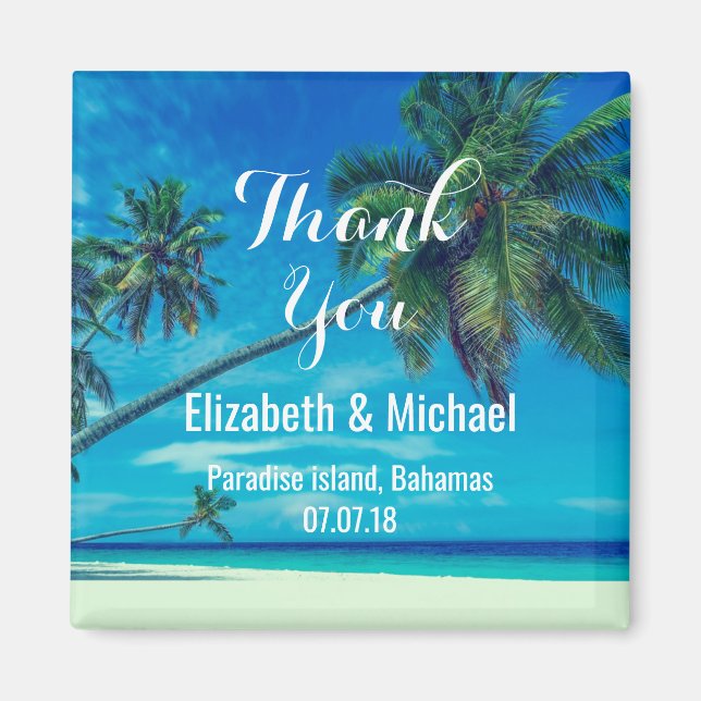 Sandy Beach with Tropical Palms Wedding Thanks Magnet (Front)
