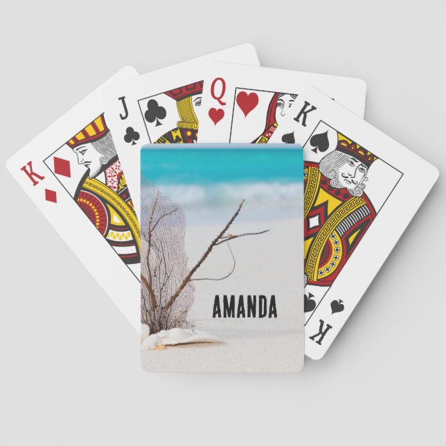 Sandy Beach with White Seashells Playing Cards (Back)