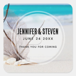 Sandy Beach with White Seashells Wedding Square Sticker