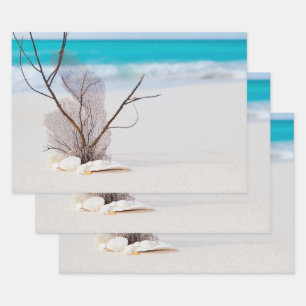 Sandy Beach with White Seashells Wrapping Paper Sheet