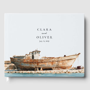 Sandy Beige Rust Watercolor Adriatic Sea Wedding Guest Book