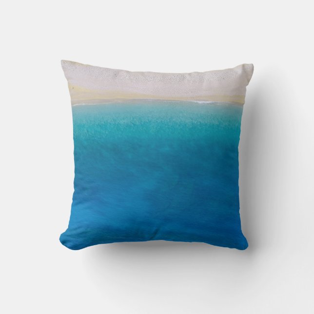 Sandy Blue Beach Theme Throw Pillow (Front)