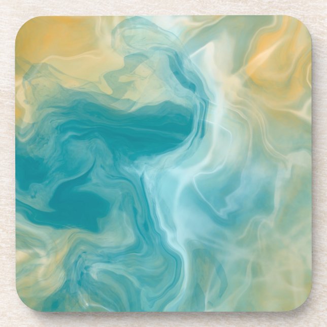 Sandy Brown Ocean Blue Fluid Art Coaster (Front)