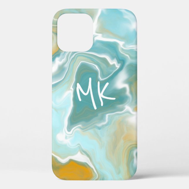Sandy Brown Ocean Blue Marble Fluid Art     Case-Mate iPhone Case (Back)