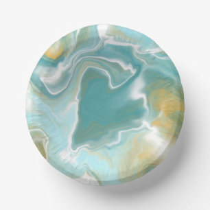 Sandy Brown Ocean Blue Marble Fluid Art  Paper Plate