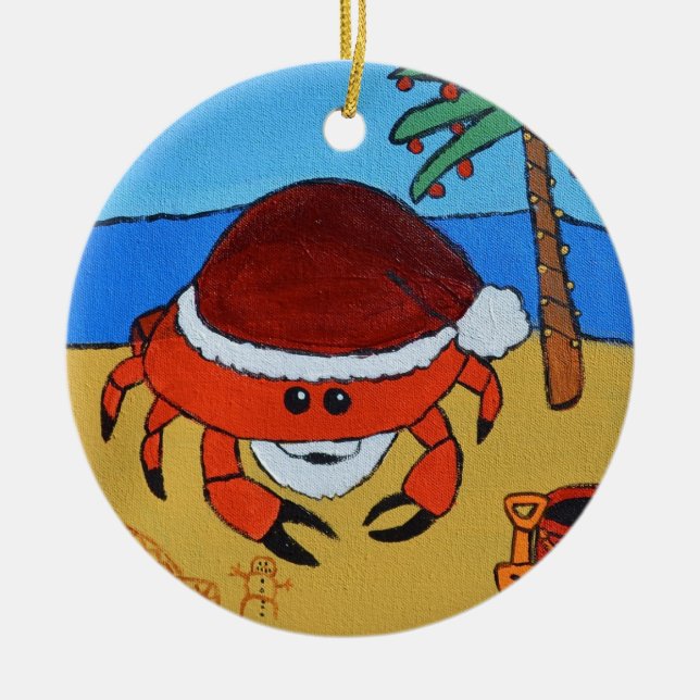 Sandy Claws by Joel Anderson Ceramic Tree Decoration (Front)