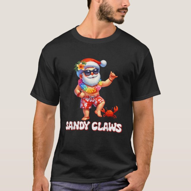 Sandy Claws Christmas In July Tropical Santa  T-Shirt (Front)
