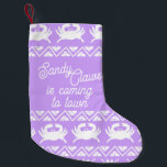 Sandy Claws Nautical Crab Small Christmas Stocking<br><div class="desc">Perfect for beach houses,  nautical homes,  or crabby people! These cute crab stockings read “sandy claws is coming to town” on a trendy lilac background.</div>