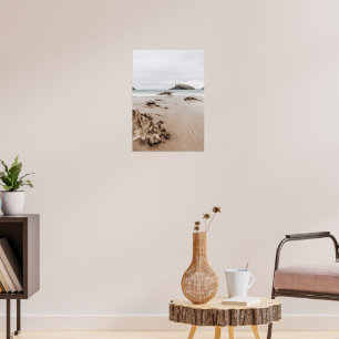 Sandy coast with rocks, moody ocean aesthetic poster