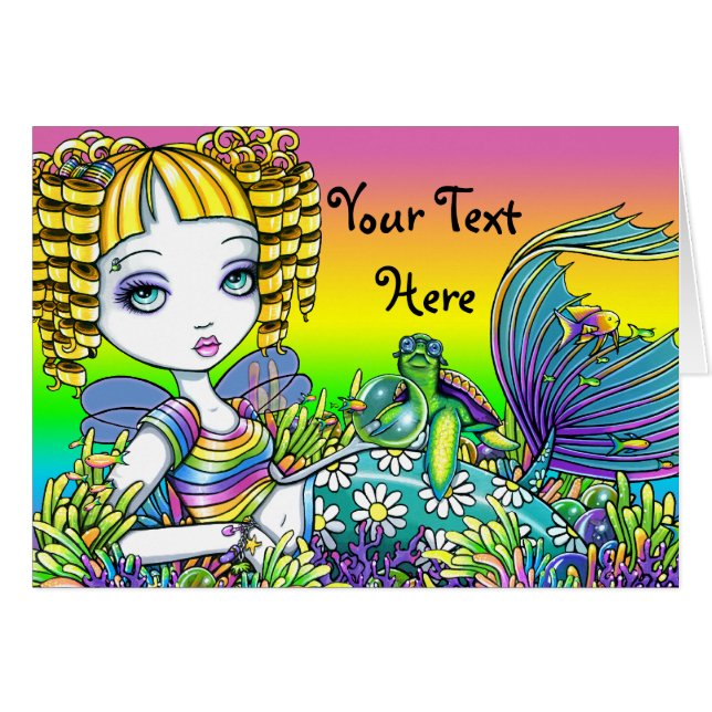 "Sandy" Cute Rainbow Fairy Mermaid Art Card (Front Horizontal)
