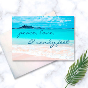 “Sandy feet” blue water beach photo blank inside Card