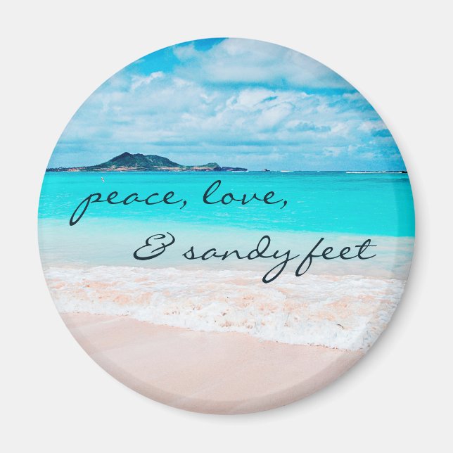 “Sandy feet” turquoise ocean and sandy beach photo Magnet (Front)