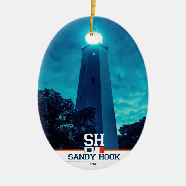 Sandy Hook Light. Ceramic Tree Decoration (Front)