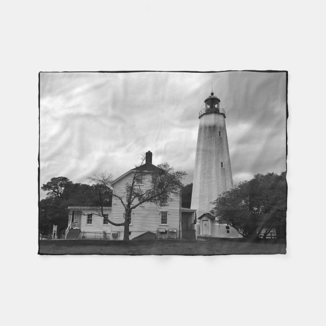 Sandy Hook Lighthouse Fleece Blanket (Front (Horizontal))