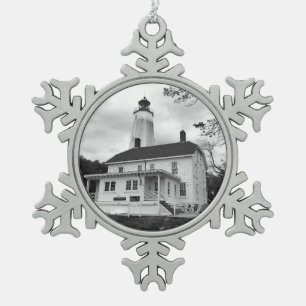 Sandy Hook Lighthouse Snowflake Pewter Christmas Ornament