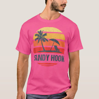 Sandy Hook Nj Beach Retro Sun Distressed Design T-Shirt