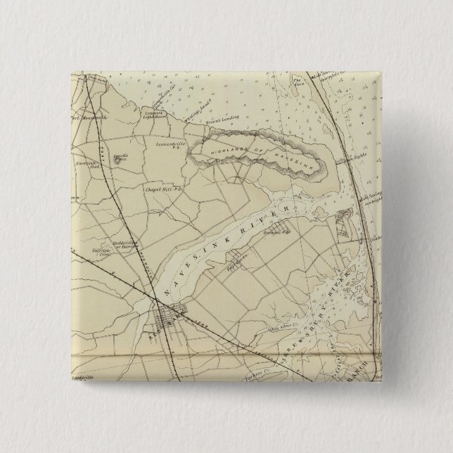 Sandy Hook to Shark River Coast Chart Map 15 Cm Square Badge (Front)