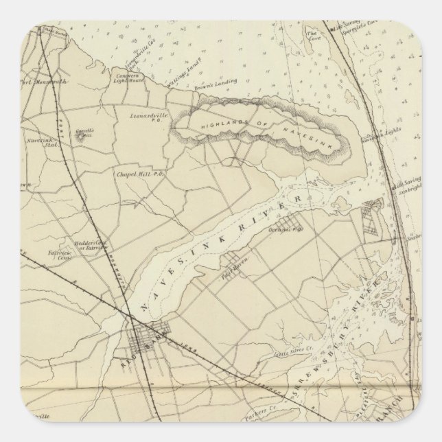Sandy Hook to Shark River Coast Chart Map Square Sticker (Front)