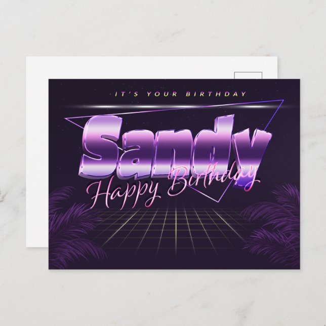 Sandy last name first name purple postcard birthda (Front/Back)
