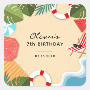 Sandy Ocean Beach Summer Fun Birthday Party Square Sticker
