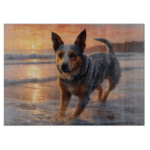 Sandy Paws Australian Cattle Dog on Beach Sunset Cutting Board