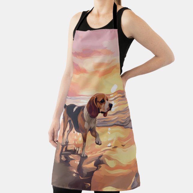 Sandy Paws Beagle Dog on Beach Sunset  Apron (Insitu)