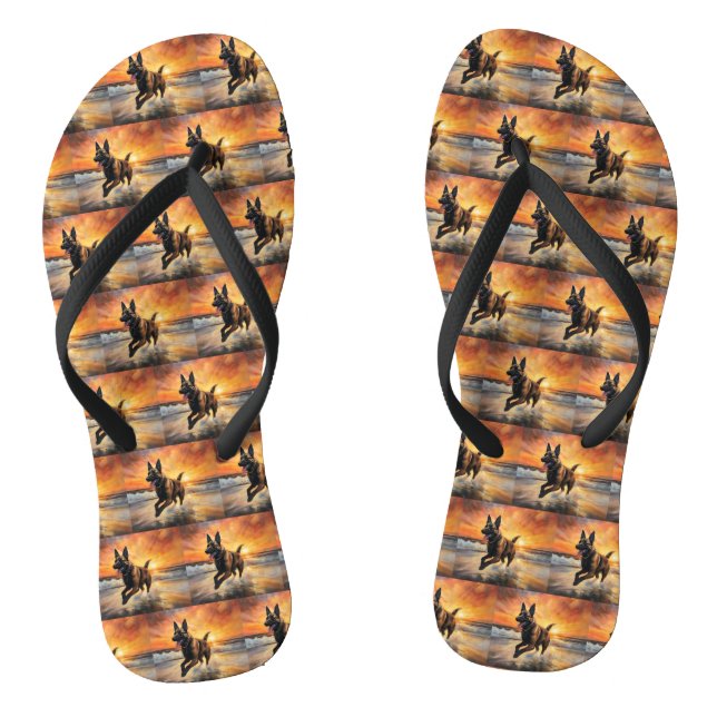 Sandy Paws Belgian Malinois Dog on Beach Sunset  Thongs (Footbed)