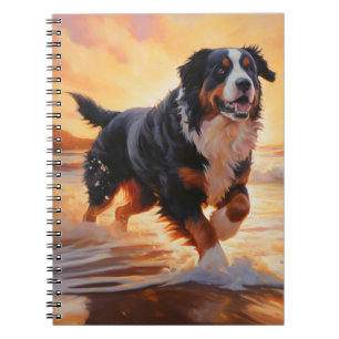 Sandy Paws Bernese Mountain Dog on Beach Sunset  Notebook