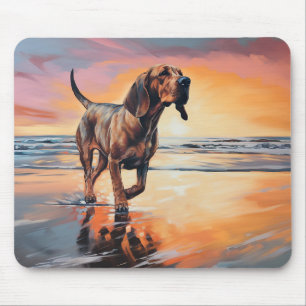 Sandy Paws Bloodhound Dog on Beach Sunset Mouse Pad