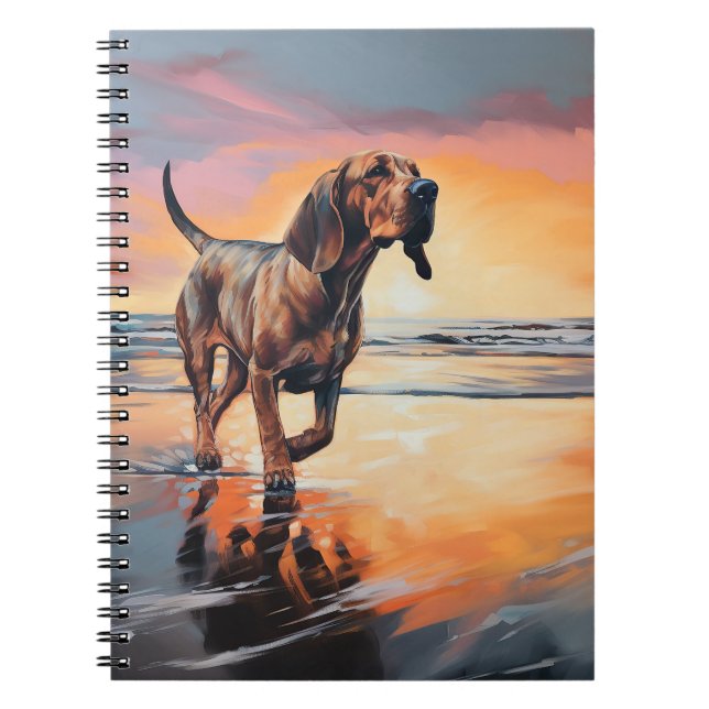 Sandy Paws Bloodhound Dog on Beach Sunset  Notebook (Front)