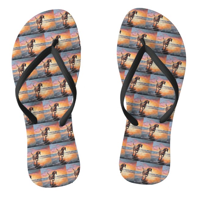 Sandy Paws Bloodhound Dog on Beach Sunset  Thongs (Footbed)