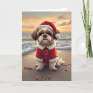 Sandy Paws & Holiday Cheer – Little Beach Santa Card