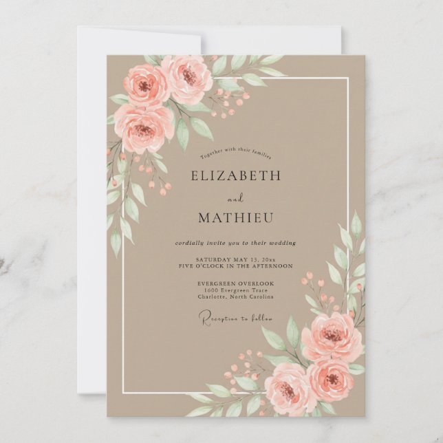 Sandy Peach Petal Wedding Invitation (Front)