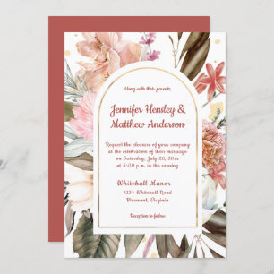 Sandy Peach Terracotta Gold Rustic Wedding I  Invitation
