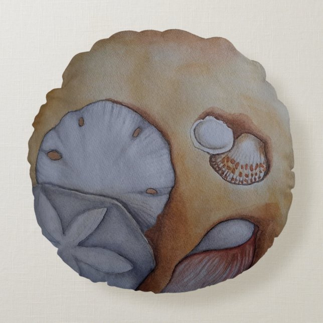 Sandy Seashells  Round Cushion (Front)