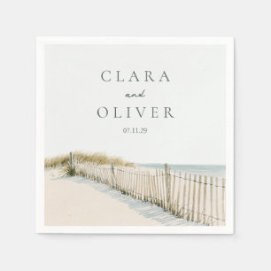 Sandy Shore Dune Fence Cocktail Hour Wedding Napkin