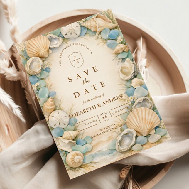 Sandy Shore Seashell Wedding Save The Date (Creator Uploaded)