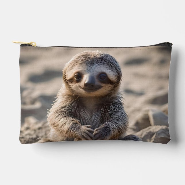 Sandy Shores: Baby Sloth Building Sand Castles, Accessory Pouch (Front)