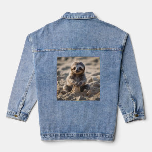Sandy Shores: Baby Sloth Building Sand Castles, Denim Jacket