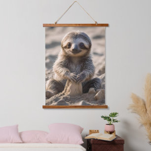 Sandy Shores : Baby Sloth Building Sand Castles, Hanging Tapestry