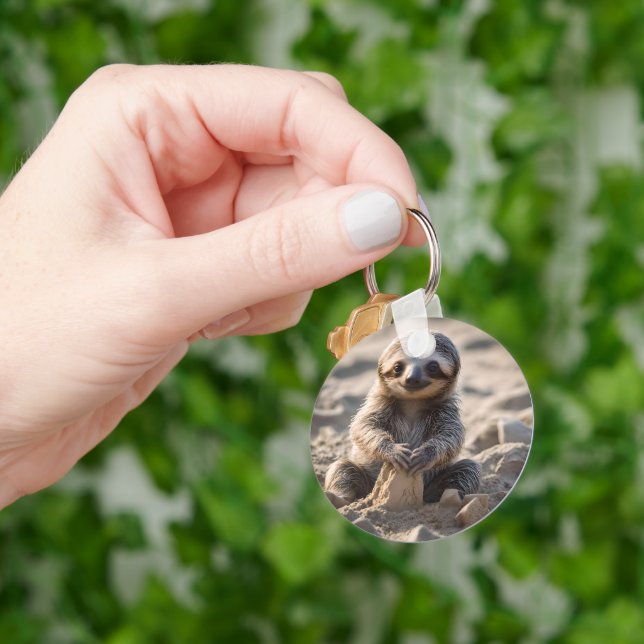 Sandy Shores: Baby Sloth Building Sand Castles, Key Ring (Hand)