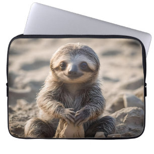 Sandy Shores: Baby Sloth Building Sand Castles, Laptop Sleeve