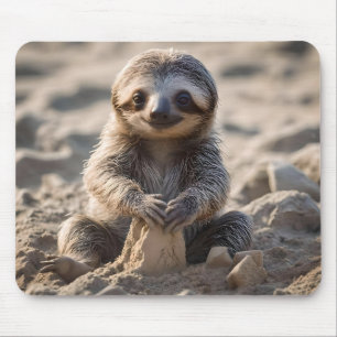 Sandy Shores : Baby Sloth Building Sand Castles, Mouse Pad