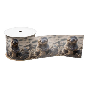 Sandy Shores: Baby Sloth Building Sand Castles, Satin Ribbon