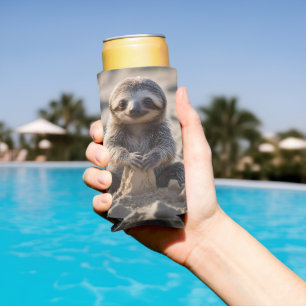 Sandy Shores: Baby Sloth Building Sand Castles, Seltzer Can Cooler